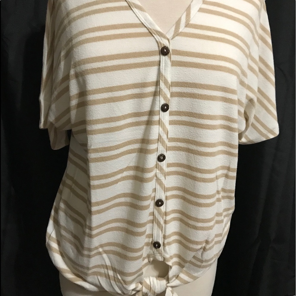Stripe tie front Hooded top